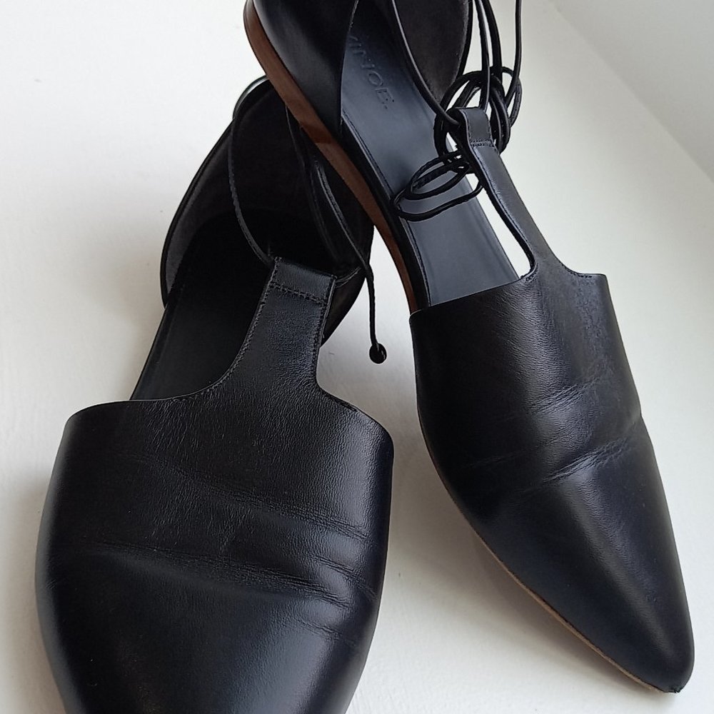 Vince Noella Arabian Leather Black Lace Up Pointed Toe Flats size 7,5M